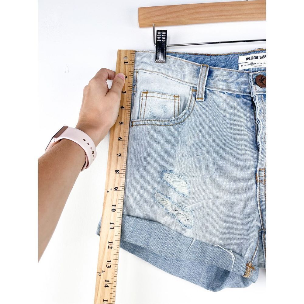 FP One x One Teaspoon Women's Jean Shorts Florence Charger Denim Distressed Shor - Picture 5 of 14